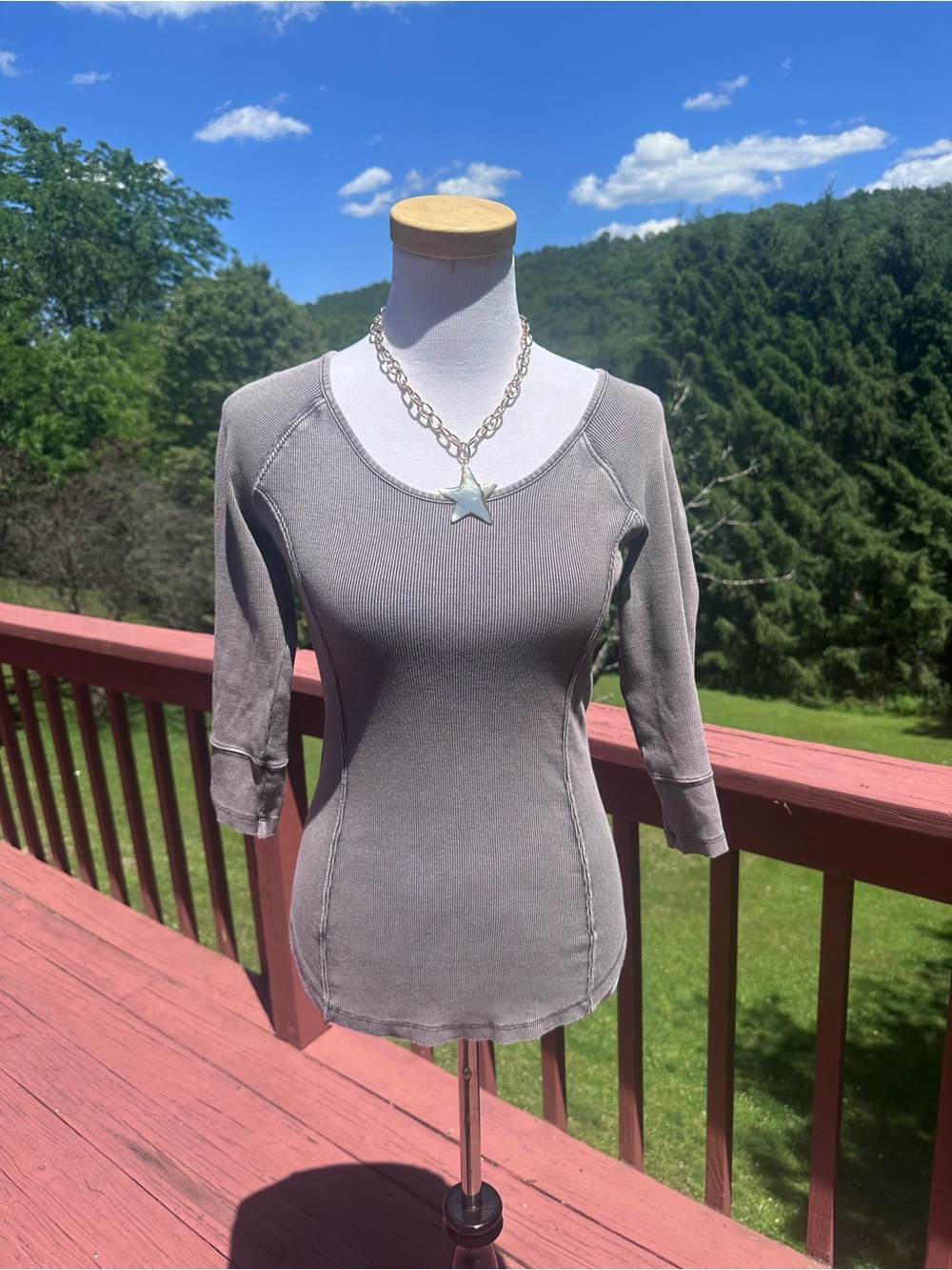 Free People Fitted Scoop Neck Ribbed Top in Washed Gray